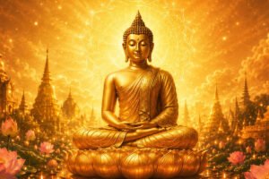 Golden Buddha representing the Khmer Buddhist calendar and holy days