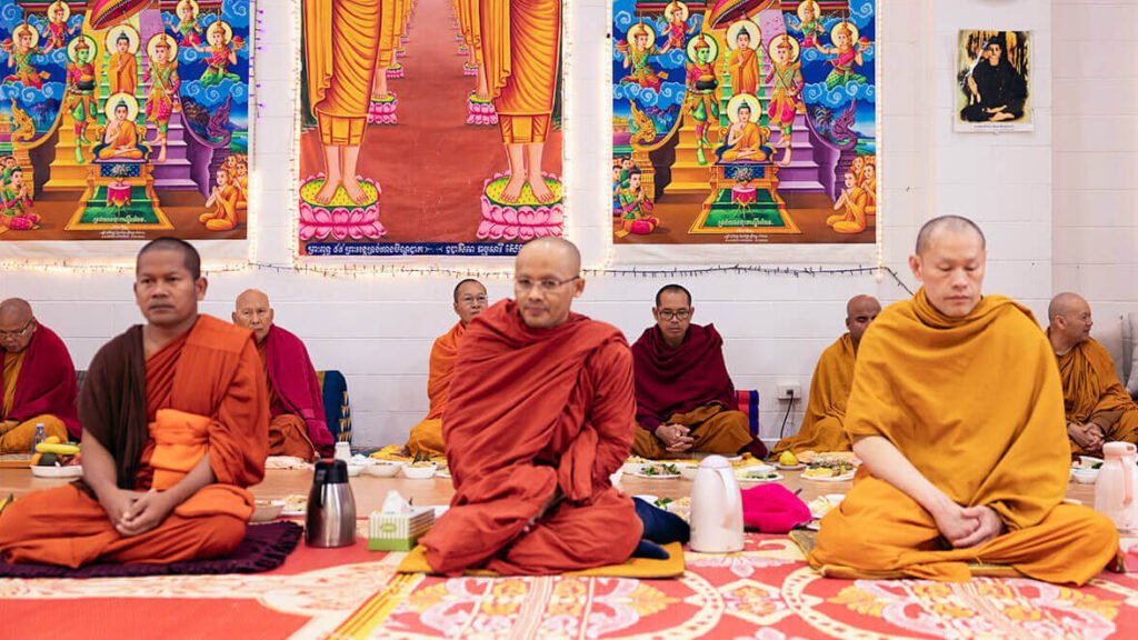 Buddhist monks at Wat Buddharangsi Khmer Buddhist Temple Melbourne