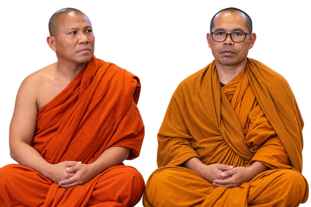 Buddhist monk in traditional saffron robes