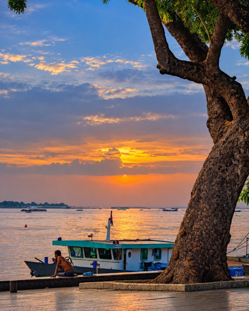 Sunset over the Mekong River in Phnom Penh, Cambodia
